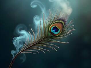 Obraz premium Mystical Peacock Feather with Smoke Trails
