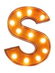 Ai Generated Art 3d Lighted Vintage Capital Marquee S Letter Made of Orange Lights on a Transparent Background