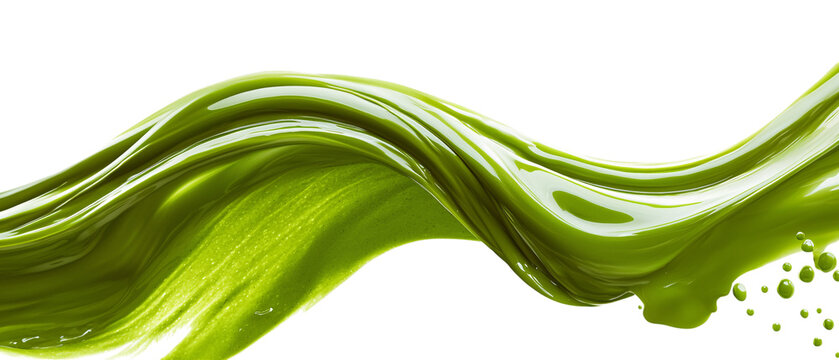 vibrant green wave of flowing matcha cream, showcasing its smooth texture and rich color, evokes sense of freshness and vitality