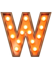 Ai Generated Art 3d Lighted Vintage Capital Marquee W Letter Made of Orange Lights on a Transparent Background
