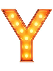 Ai Generated Art 3d Lighted Vintage Capital Marquee Y Letter Made of Orange Lights on a Transparent Background
