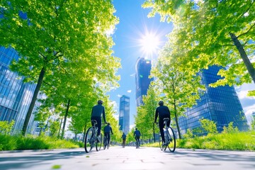 A business professional riding a bicycle through a busy city street. Generative AI
