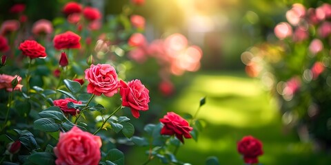 Obraz premium A beautiful garden with many red roses