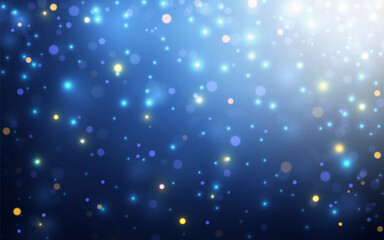 Blue Bokeh with Soft Yellow Lights. Abstract Sparkling Light on Dark Background, Background decoration
