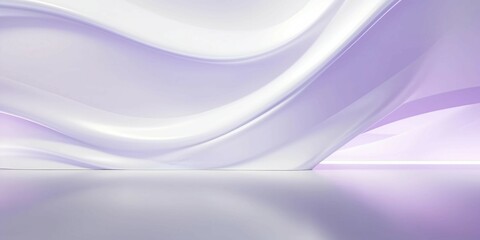 抽象背景横長テンプレート。ガラスの質感の白と薄紫のカーブがある空間