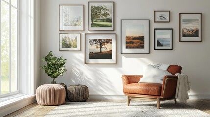 Fototapeta premium Cozy Living Room with Nature-Inspired Artwork