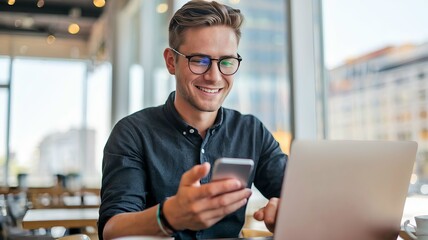 Using phone.  A Young Man at Work"
"Bright Smiles in a Modern Workspace