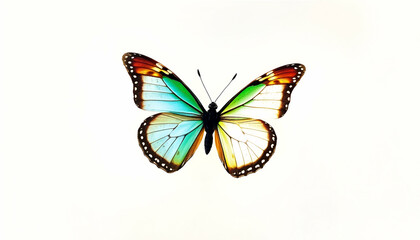 Obraz premium beautiful butterfly Beautiful blue butterfly in full body close-up portrait, flying with grace isolated on white and green background,