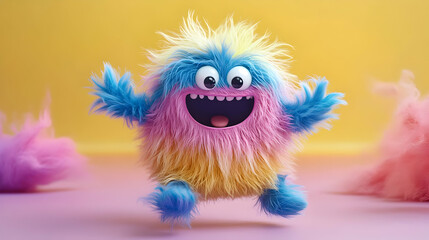 Fototapeta premium Joyful Fluffy Monster 3D Illustration