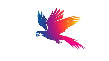 Fototapeta premium Abstract flying parrot logo with vivid gradient, vector graphics, isolated on white. Modern and dynamic.