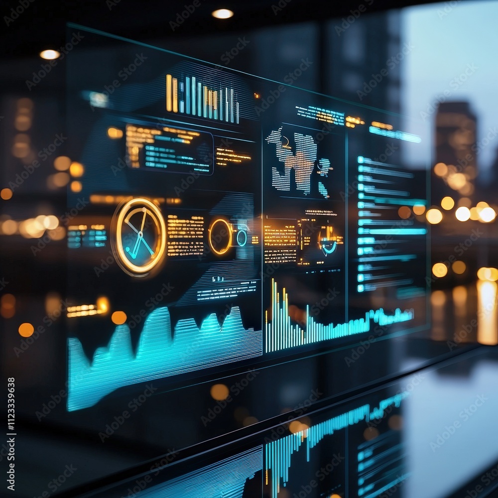 Poster smart office with touchscreens displaying document analytics