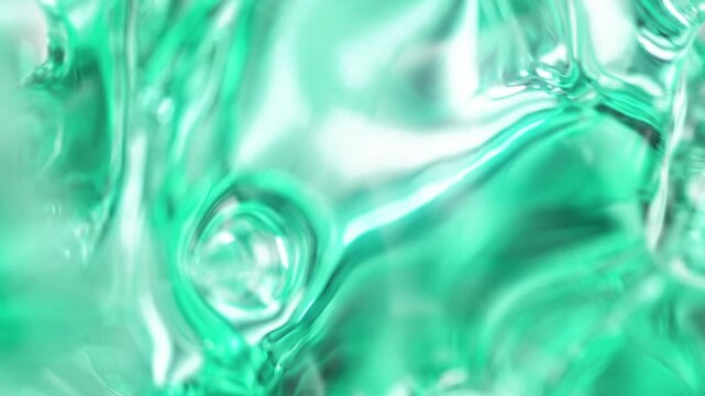Cosmetic serum with liquid bubbles in a 3D abstract background. Hydrating essence gel enriched with collagen molecules. Moisturizing cream or oil for advanced skincare, beauty, and skin health.