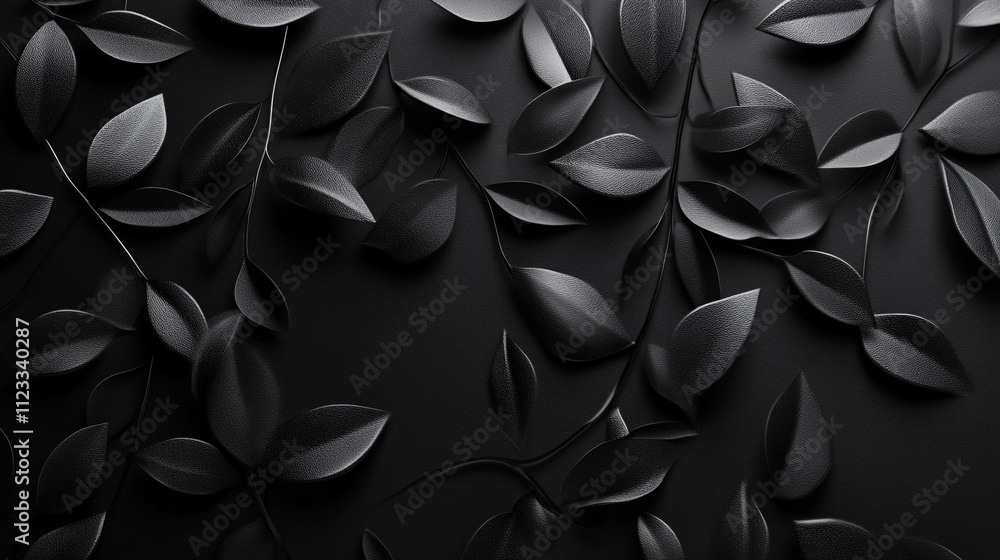 Poster Leaves create an elegant pattern on a dark surface emphasizing texture and design elements