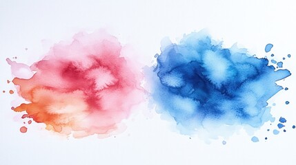 Fototapeta premium Abstract watercolor splashes in pink and blue hues.