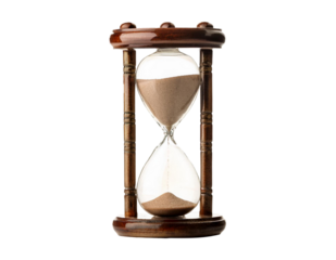 old wooden hourglass isolated on white background. retro sand clock