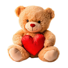 Cute plush teddy bear holding a red heart for Valentine's Day gift