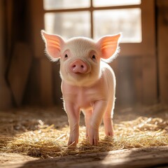 Cute Piglet in Rustic Farm Setting