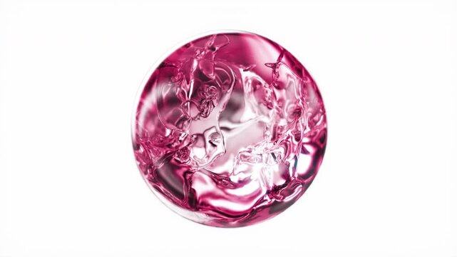 Pink serum with liquid bubbles in a 3D abstract background. Hydrating essence gel with collagen molecules. Moisturizing cream or oil for skincare and beauty.