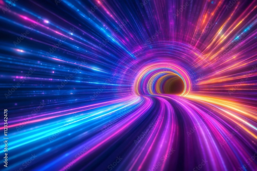 Poster surreal luminous vortex of vibrant light trails creating an otherworldly abstract space for