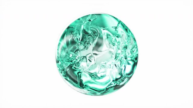Turquoise cosmetic serum with liquid bubbles in a 3D abstract background. Hydrating essence gel enriched with collagen molecules. Moisturizing cream or oil for advanced skincare, beauty.