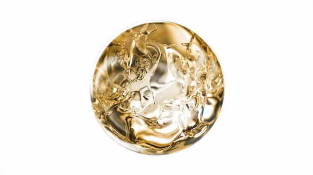 Gold cosmetic serum with liquid bubbles in a 3D abstract background. Hydrating essence gel enriched with collagen molecules. Moisturizing cream or oil for advanced skincare, beauty, and skin health.