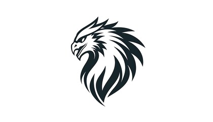 Obraz premium Clean and modern griffin head vector logo with black and white line art. White backdrop, simple shapes, high-resolution.