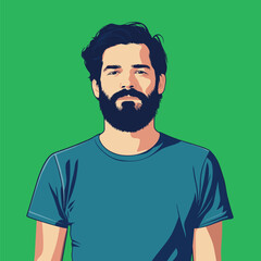 Fototapeta premium Illustrative Portrait of a Bearded Man on a Vibrant Green Background