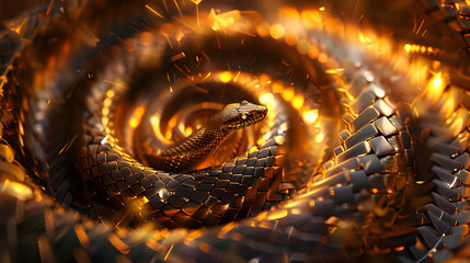 Fototapeta premium Golden Snake 3D Illustration