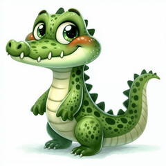 Fototapeta premium Cute cartoon crocodile standing happily with a cheerful expression and playful demeanor in a bright setting