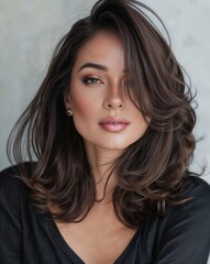 Fototapeta premium Woman with a hair blowout, salon hair photo