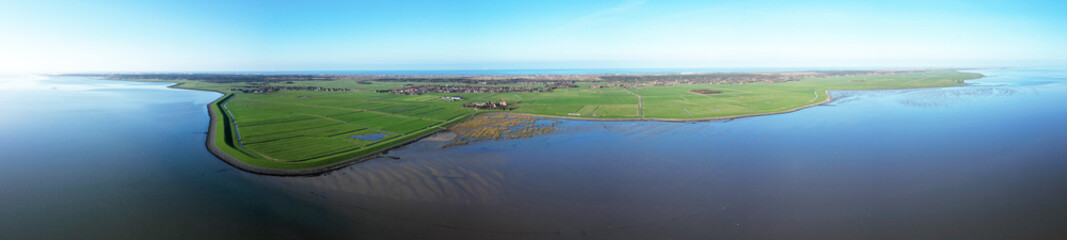 Aerial and panoramic view of the Frisian island of Terschelling, The Netherlands