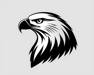 Clean black and white eagle head vector logo on light grey background. High contrast and professional.