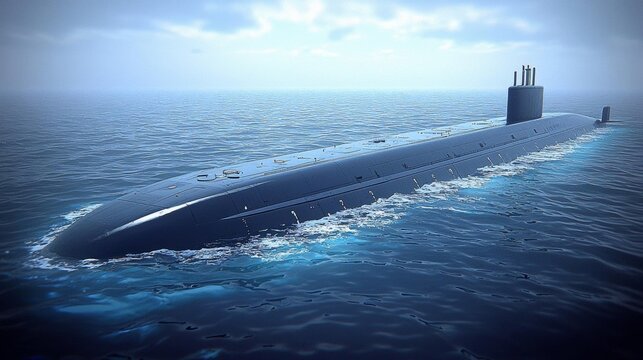Russian Borei class submarine at the northern water 1 , isolated on white background,  , copy space, copy space for text,