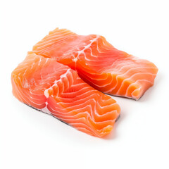 Two Raw Salmon Fillets Fresh Seafood White Background