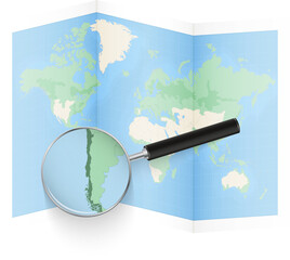 Fototapeta premium Magnified View of Chile on World Map