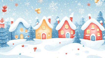 Fototapeta premium Seamless pattern Winter City Scene,Christmas Greeting Card,New Year Background,Vector illustration Cute Fairy Houses with Snowy.Pattern Christmas winter landscape Design Poster, 8k image