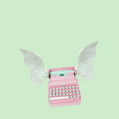 Typewriter keys keytops old style with wings making creative lovely text. Creative literature...