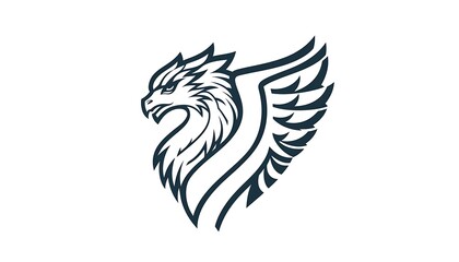 Obraz premium Clean griffin head logo in vector style. Black and white line art on a white backdrop, minimalist and professional. High-definition detail.