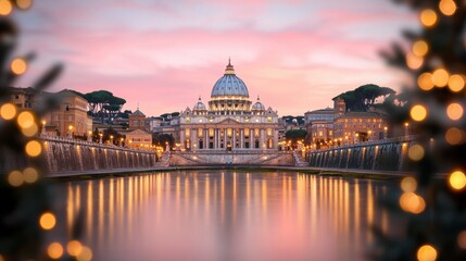 Fototapeta premium Exploring the holy yearthe 2025 jubilee celebrations at st. Peter's basilica in rome italy evening reflections