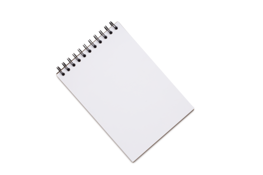 Top view empty notebook on a white background.