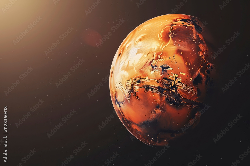 Poster planet mars on a dark background. generative ai