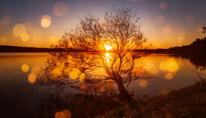 Naklejka premium sunset over lake