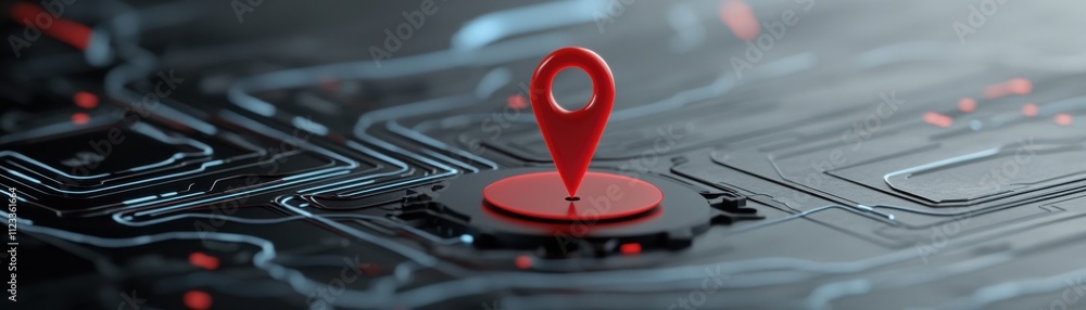 Aufkleber a close-up of a red location pin on a circuit board, symbolizing digital mapping, navigation, and te
