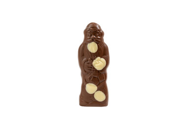Chocolate figurine of Santa Claus. Santa Claus figurine on a white background.