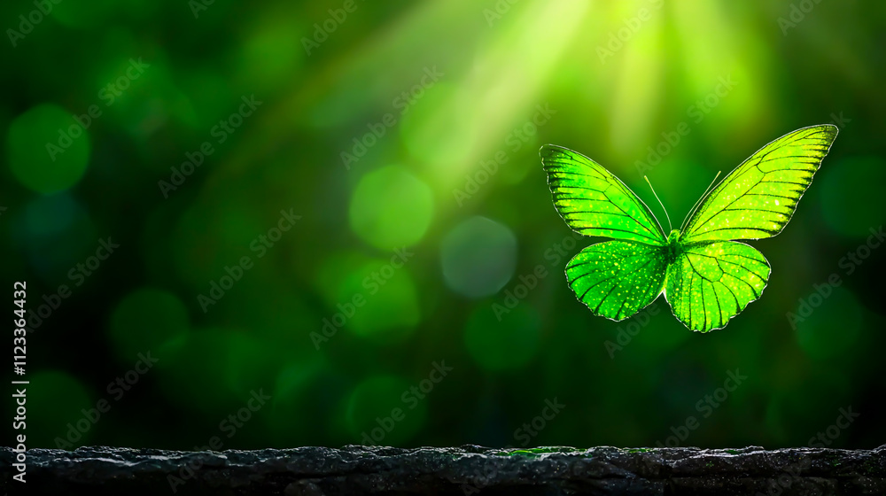 Sticker Vibrant Green Butterfly in Soft Focus Nature Setting