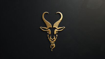 Golden Goat Head Logo 3D Render Black Background