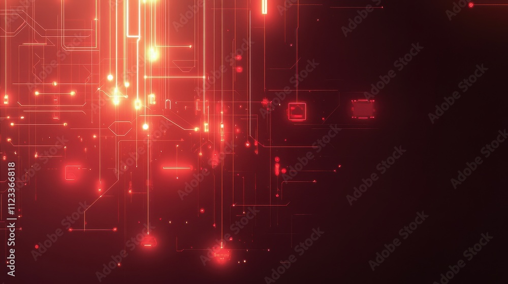 Poster abstract red technology background with glowing lines and shapes