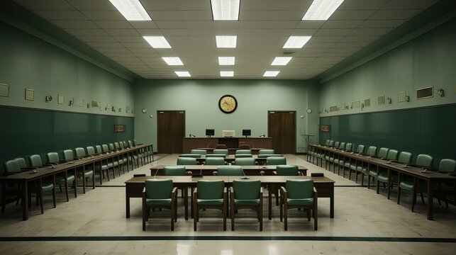 Empty meeting room with scattered budget papers and vacant chairs, symbolizing the aftermath of intense decision-making and strategic planning sessions.
