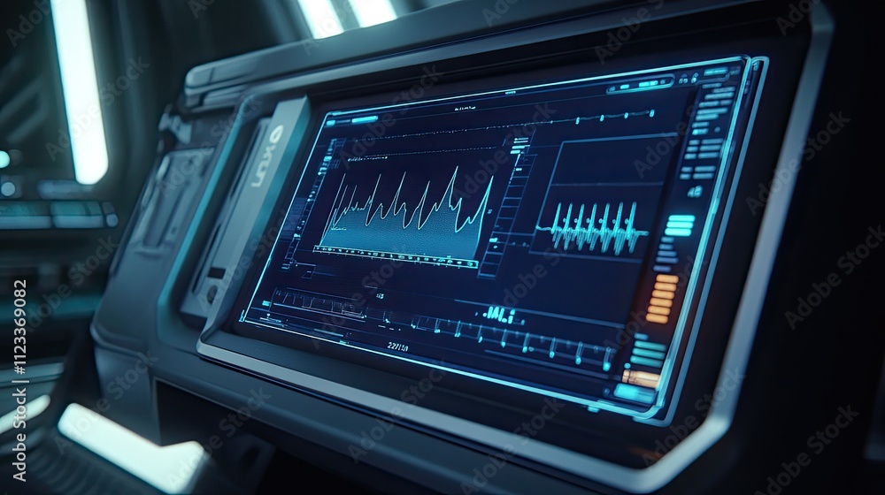 Poster futuristic control panel display with digital data visualization