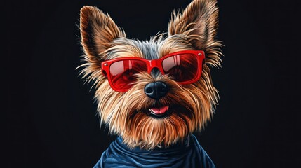 Cool Yorkshire Terrier in Red Sunglasses